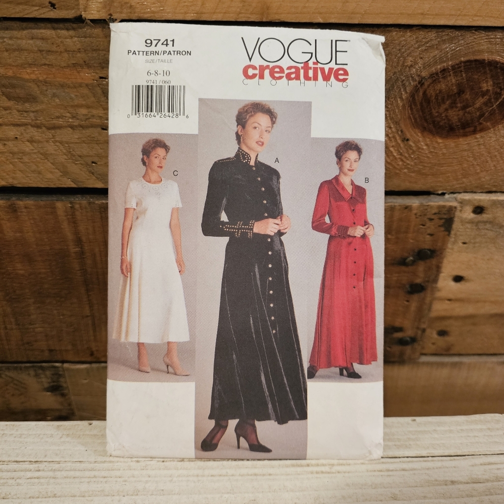 Vintage '97 Vogue Creative Clothing Dress Pattern 9741 Sizes 6-8-10 3 Variations